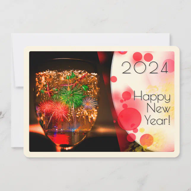 2024 wishes with fireworks and bubbles holiday card