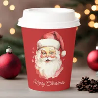 Red Vintage Retro Santa Claus Merry Christmas Paper Cups