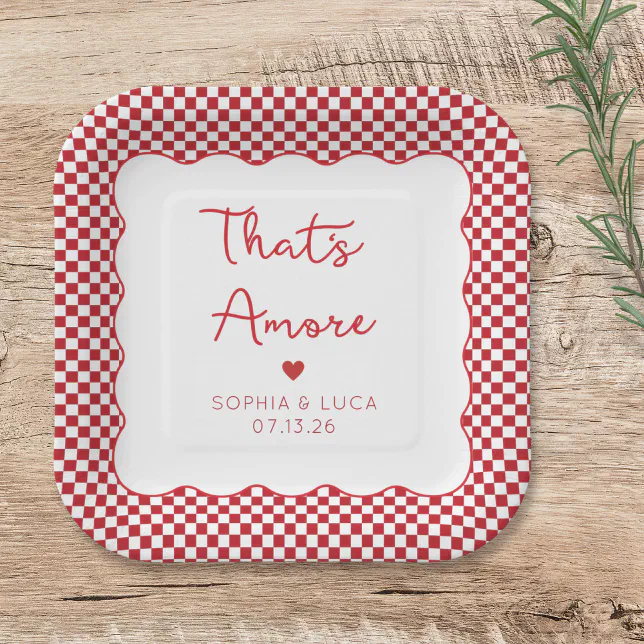 That's Amore Italian Chic Personalized Red Wedding Paper Plates