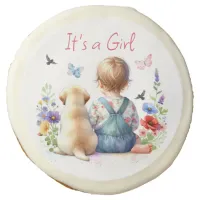 Baby Girl and her Puppy | It's a Girl Watercolor Sugar Cookie