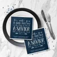 Personalized Christmas Bible Verse Typography Blue Napkins