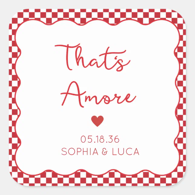 That's Amore Italian Chic Personalized Red Wedding Square Sticker