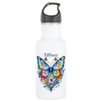 Butterfly and Floral Heart Personalized Stainless Steel Water Bottle