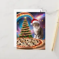 A Funny Christmas Pizza Cat Postcard