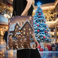 Gingerbread house and cute gingerbread family  tote bag