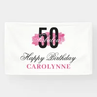 Hot Pink 50 and Fabulous Watercolor Birthday Banner