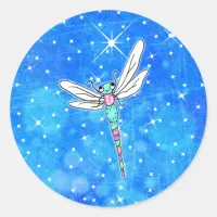 Magical Dragonfly Nighttime Sparkles Classic Round Sticker