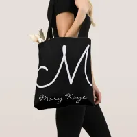 Black and White Personalized Monogram Tote Bag