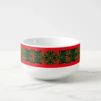 Red, Green & Gold Tapestry Pattern for Christmas Soup Mug