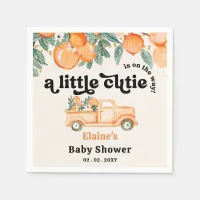 A Little Cutie Is On The Way Orange Baby Shower  Napkins