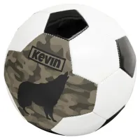 Modern Brown Camo Black Wolf Silhouette Monogram | Soccer Ball