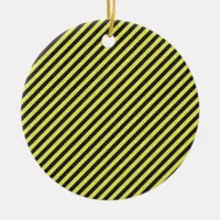 Thin Black and Yellow Diagonal Stripes Ceramic Ornament