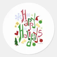 Happy Holidays Festive Style Classic Round Sticker