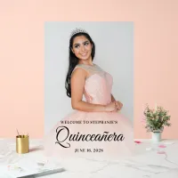 Black Elegant Script Quincea&#241;era Photo Acrylic Sign