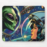 Woman Astronaut Meets Extraterrestrial Alien Mouse Pad