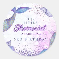 Purple Pink Modern Glitter Mermaid Birthday Classic Round Sticker