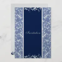 navy Damask  wedding invitation