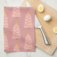 Modern Blush Pink Christmas Tree on Mauve Holiday Kitchen Towel