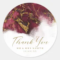 Marble Glitter Wedding Burgundy Gold ID644 Classic Round Sticker