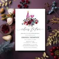 Boho Burgundy and Navy Bridal Shower Wine Tasting Invitation