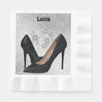 Black Glitter High Heel Shoe on Silver | Napkins