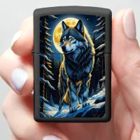 Wolf Howling to Bright Moon Zippo Lighter