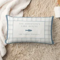 Classic Customizable Plaid Lake House Blue Fish  Lumbar Pillow