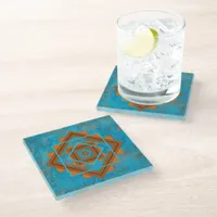 Southwest Mountain Peaks Turquoise Geometric Glass Coaster