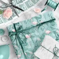 Flamingo Orchid Tropical Pattern Teal ID868 Wrapping Paper