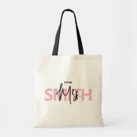 Personalized Pink Mrs. SURNAME Typography Tote Bag