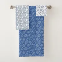 Boho Paisley Pattern in White and Blue Bath Towel Set