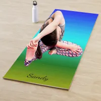 Sea and Sky Blue and Green Gradient Add Your Name Yoga Mat