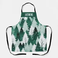 Winter Forest Trees Snow Festive Christmas Kitchen Apron