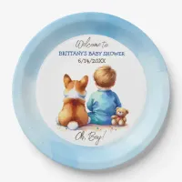 Baby Boy and his Corgi Puppy Baby Shower Paper Plates