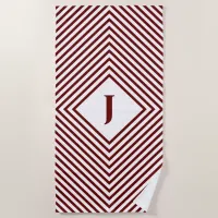 Red Radiating Rhombuses with Central Letter Beach Towel