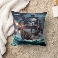 Majestic Pirate Ship Battling Stormy Seas at Dusk Throw Pillow