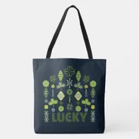 Lucky Shamrock Clover Minimal Pattern Dark Blue Tote Bag