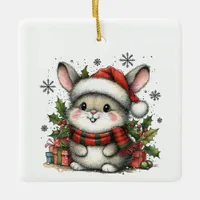 First Christmas Cute Whimsical Bunny Customized Ceramic Ornament