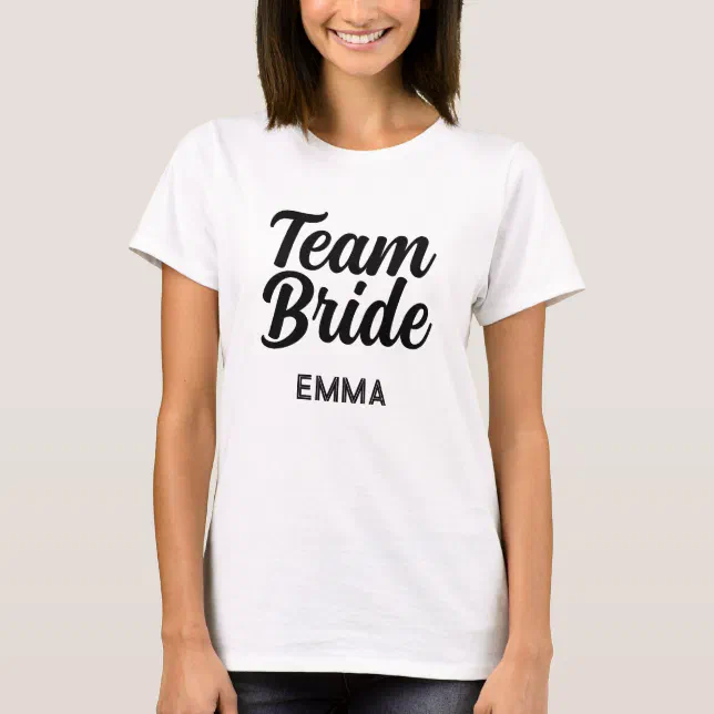 Team Bride Wedding Personalized Black White T-Shirt