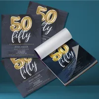 BUDGET Blue, Gold Balloon 50th Birthday Invitation Notepad