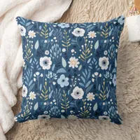 Shade of Blue with White and Yellow Pretty Flowers Throw Pillow