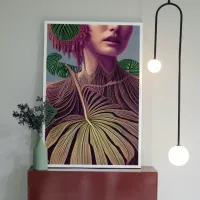 Woman in Monstera Deliciosa Leaves Poster