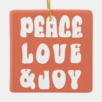 Orange Retro Groovy Peace Love Joy Holiday Photo Ceramic Ornament