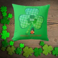 Irish Gnome Monogram Shamrock St Patricks Throw Pillow