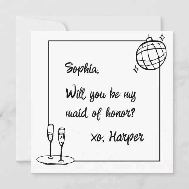 Chic Handwritten Disco Maid of Honor Proposal Card