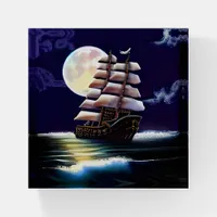 Illuminated Ship on the Ocean under the Moon Paperweight