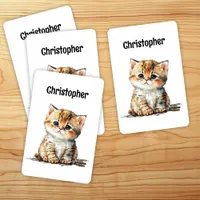 Watercolor Cute Tabby Cat Playing Cards