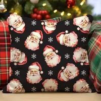 Black Vintage Retro Santa Claus Christmas Throw Pillow