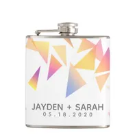 Pastel Multi-Colored Confetti White Wedding Flask