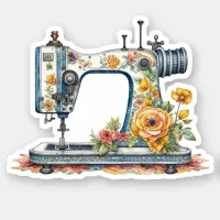 Pretty Floral Antique Sewing Machine Christmas Sticker